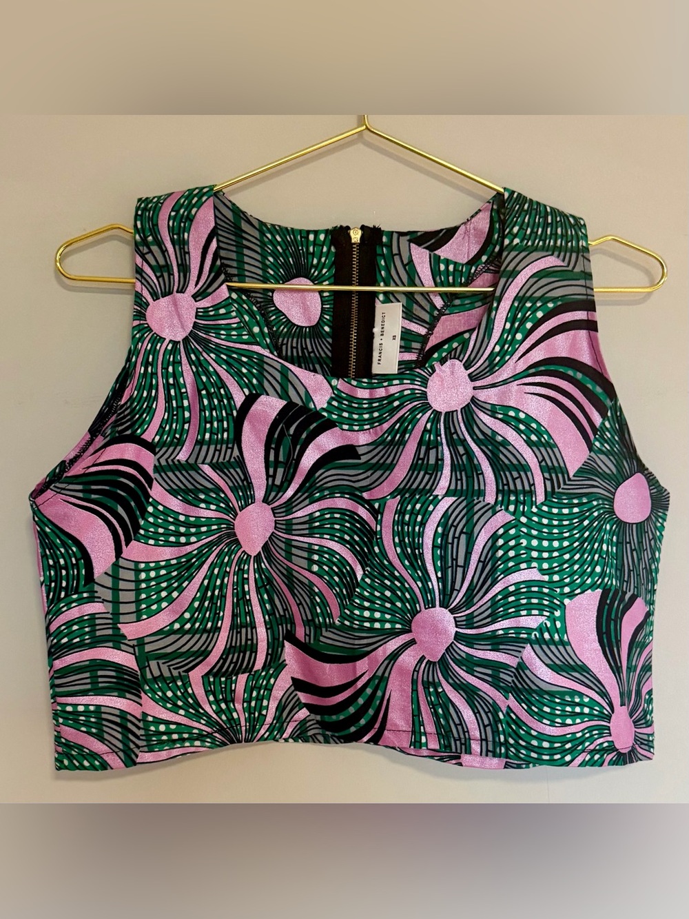 Bold Floral Crop Top - Green & shimmering Pink